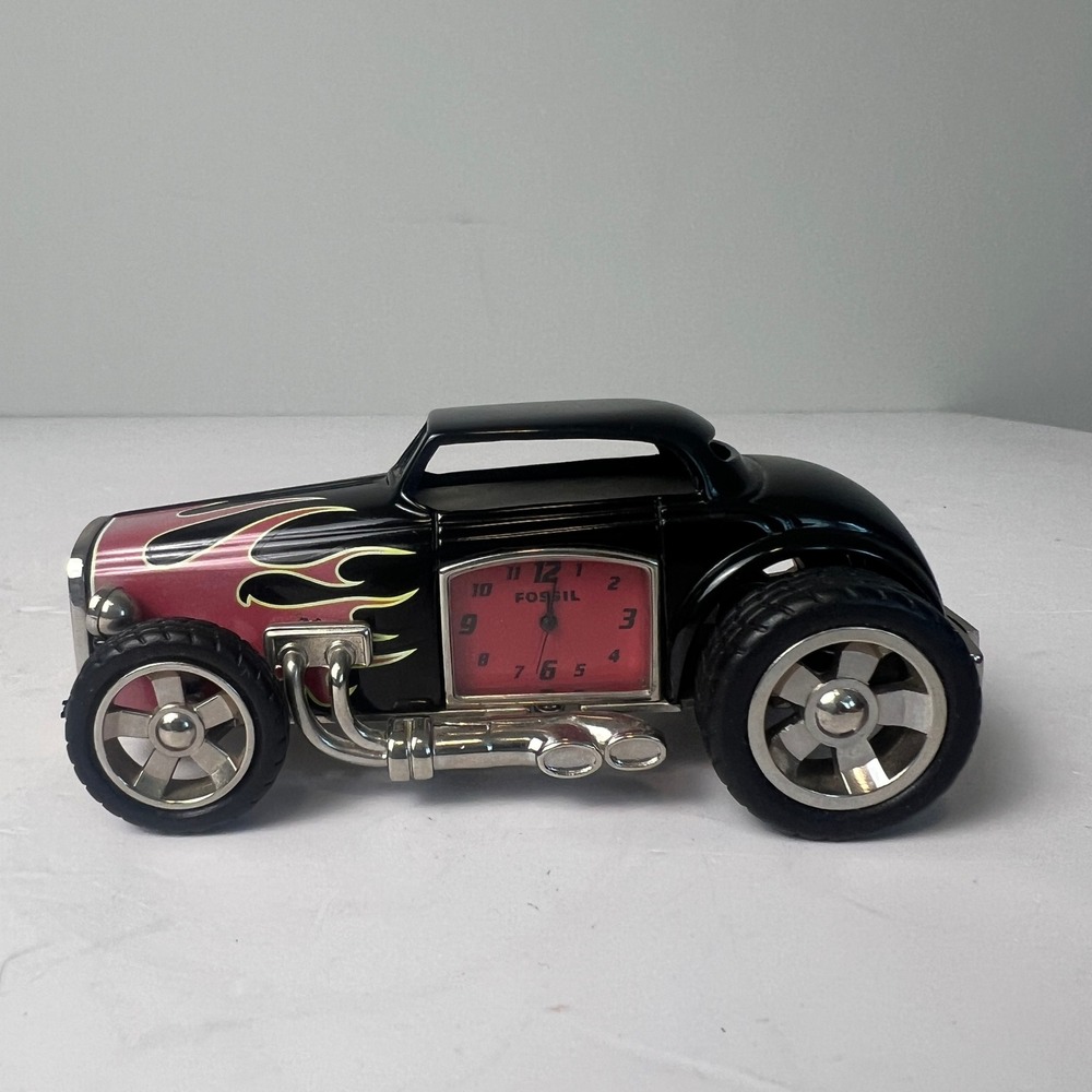 Fossil Hot Rod Desk Clock Black Flame Limited Edition Collectible Retro
